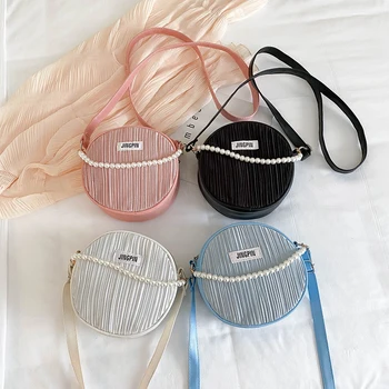 

Women Pearl Handle PU Leather Shoulder Handbag Fashion Small Round Crossbody Bag Popular Simple Female Daily Bag