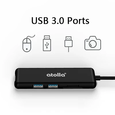 Atolla USB C концентратор, Тип c на HDMI адаптер 5-портовый Ультратонкий алюминиевый USB 3,0 концентратор с 1x4K HDMI порт, 2xusb 3,0 портов, 1xSD слот