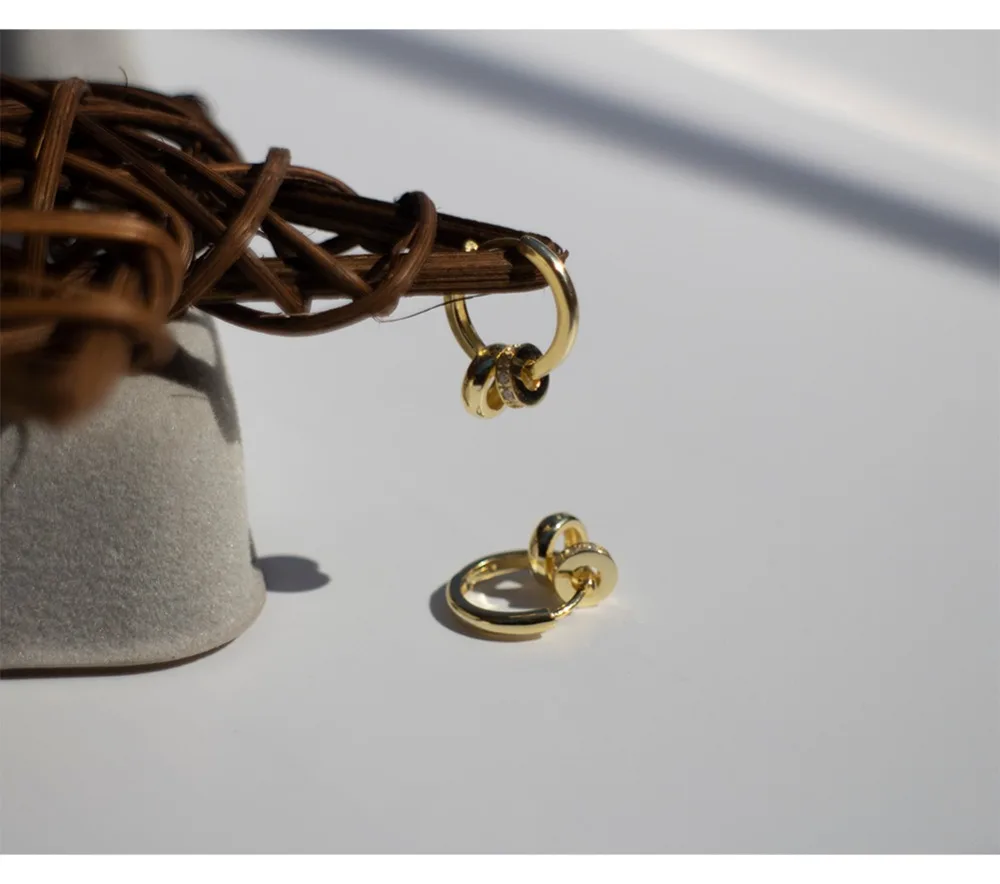 Стерлинговое Серебро 925 пробы, модное циркониевое двойное круглое кольцо для ушей, Трендовое простое темпераментное женское серебряное ювелирное изделие для девушек