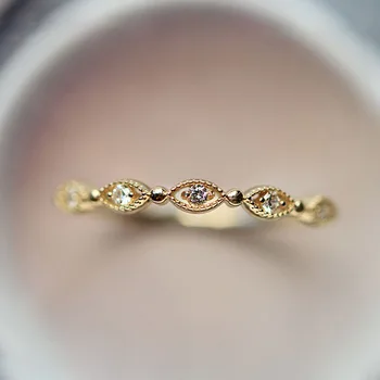 

14k Yellow Gold Diamond Ring for Women Fine Jewelry Round Circle Minimalist Ring 2020 New Gold Color Finger Gift For Girl