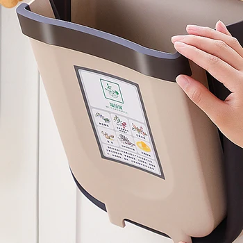 

New Creative Folding Waste Bin Kitchen Hanging Trash Can For Bathroom Toilet Living Room Large Capacity 9L Kitchen Gadgets
