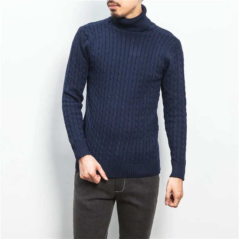 Turtleneck Sweaters Men Pullover Cotton Twisted Sweater Male Jumper Autumn Winter Thick Cable-Knit High-Neck Knitwear Brand MuLS 1