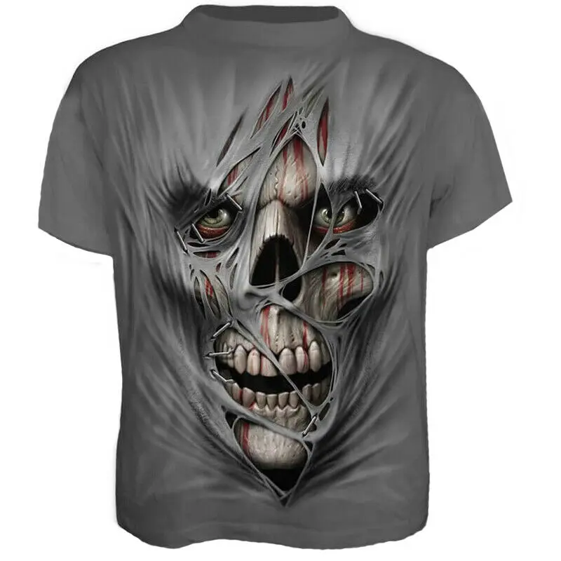 3D Fashion Men Funny Skull Print T-Shirt Casual Crew Neck Short Sleeve Tops Tee