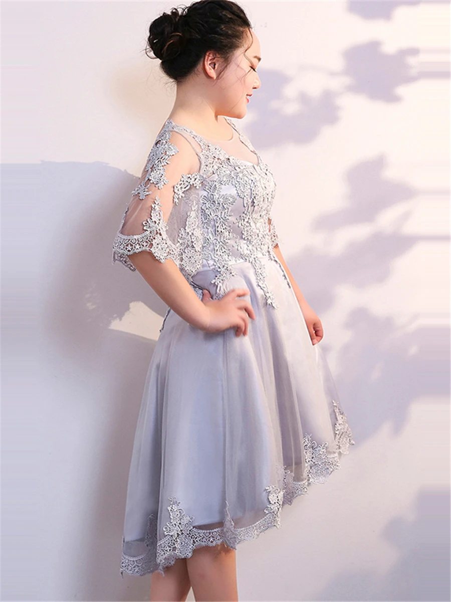 Высокая Низкая Выпускные платья Vestidos De Gala T351 серый размера плюс короткие платья женские вечерние короткие спереди длинные сзади платья для выпускного вечера