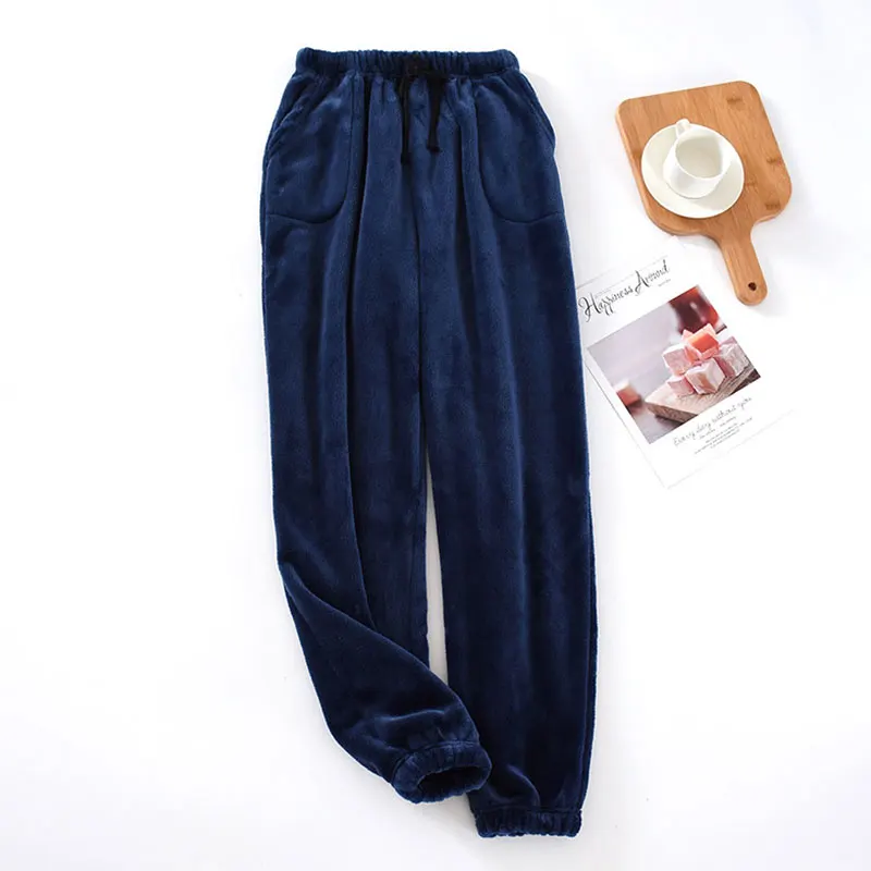 Autumn Winter Men Thick Warm Flannel Pajama Pants Large Size Elastic Waist Drawstring Loose Fleece Sleep Bottoms Homewear L-3XL men's cotton lounge pants