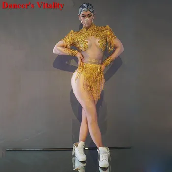 

Women One piece ladies Spandex Rhinestone Fringe Silver Sequin Jumpsuit High Neck Ball Gown Prom Birthday Wear Party Dress 2020