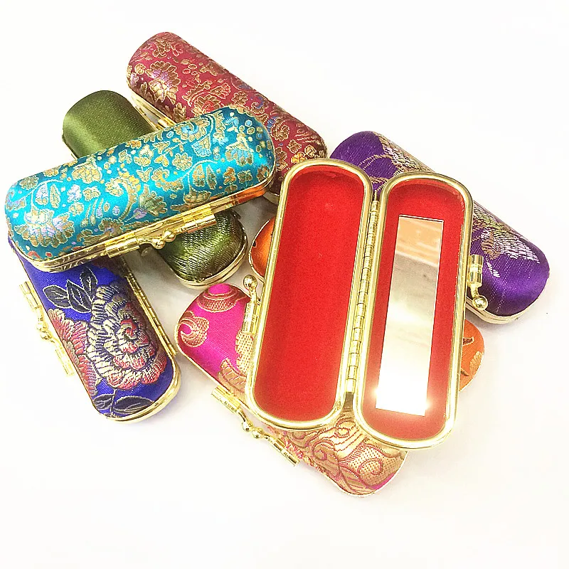 

10pcs Small Chinese style Party Favor Box with Mirror Silk Brocade Jewelry Candy Case Lipstick Packaging Lip gloss Tube