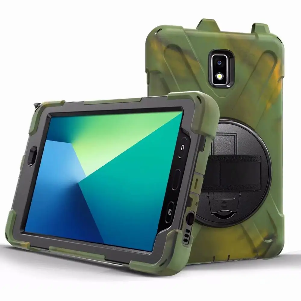 Сверхмощный силиконовый чехол для Samsung Galaxy Tab Active 2 8,0 T390 T395 SM-T395 Funda наручный плечевой ремень противоударный чехол - Цвет: camouflage