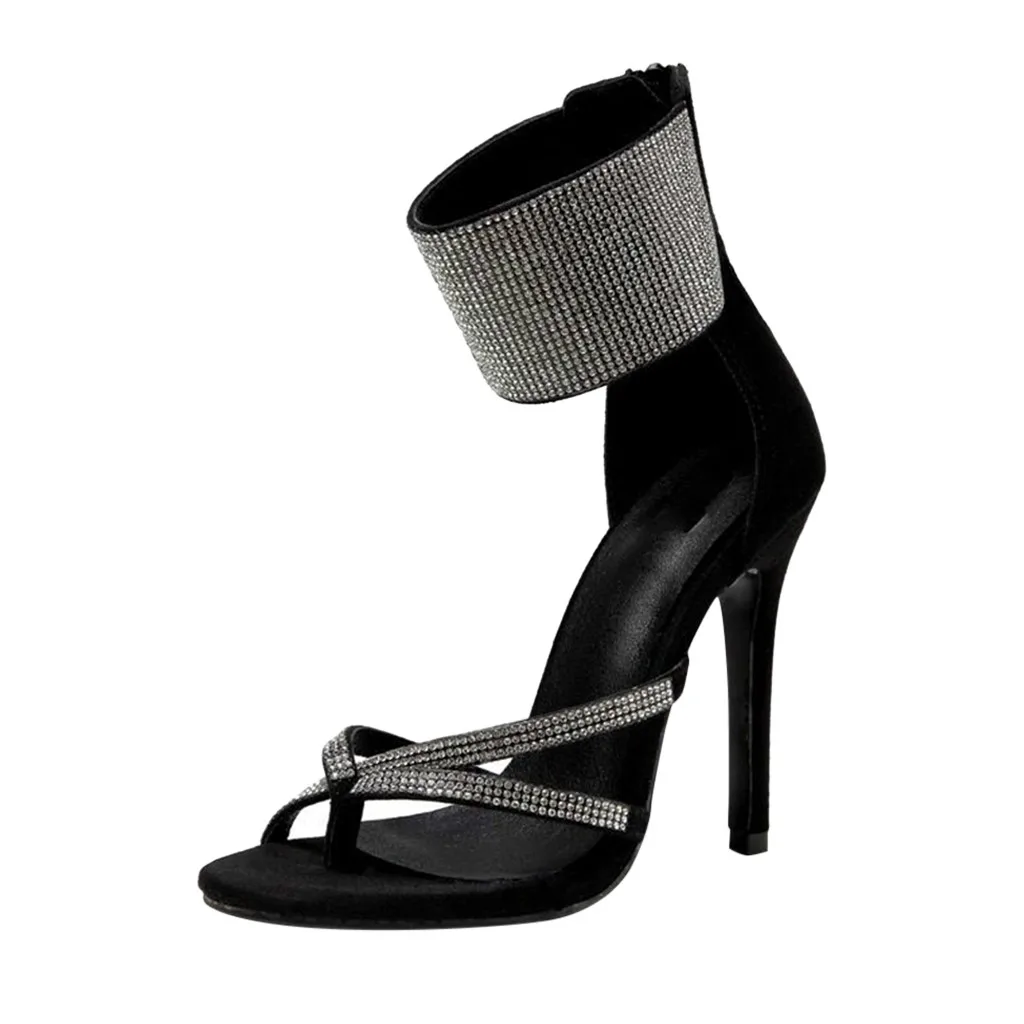 

SAGACE New Sandals Women's Pointed Toe High Heel Elegant Thin Heels shoes Zipper Crystal Ankle Party Sexy Retro Sandals X0117