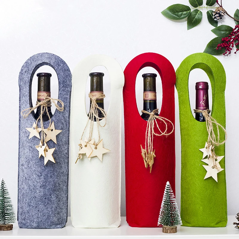 

Christmas Red Wine Bottle Set Felt Christmas Single Red Wine Bag Red Wine Champagne Cover Bags for Home Xmas Decoration