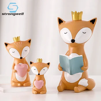 

Stongwell Pastoral Fox Bear Doll Rabbit Figurine Home Car Decoration Desktop Miniature Model Resin Crafts Birthday Gifts Cute