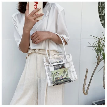 

Women's Transparent Jelly Bag Fashion Casual Wild Texture Handbag Totes Small Square Bag Solid Color Shoulder Bags