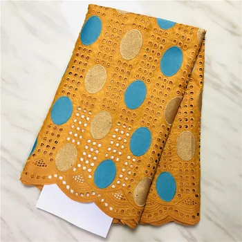 

2020 New African BAZIN Riche Getzner Lace Fabric With Diamond Embroidery Punch Cotton Fabrics Yellow 5 Yards For Dress