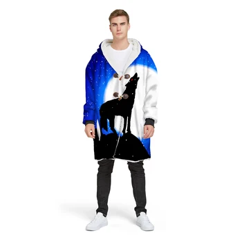 

2019 new brand 3D print custom design man's Sherpa coat loose long winter plus velvet jacket 100% polyester hooded warm CL20