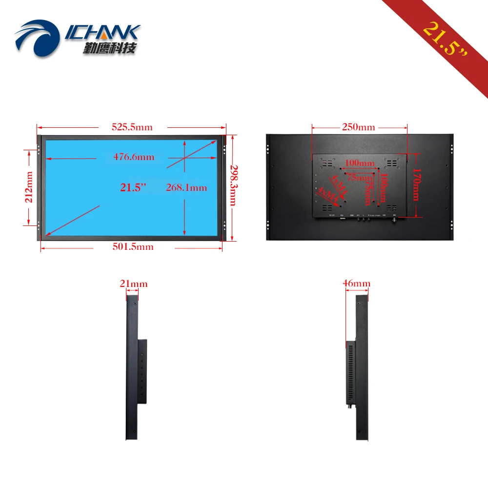 ZK215TC-59R/21," дюймов 1920x1080 16:9 широкоформатный HDMI USB VGA металлический корпус Встроенный открытая рамка сенсорный ЖК-экран ПК МОНИТОР дисплей