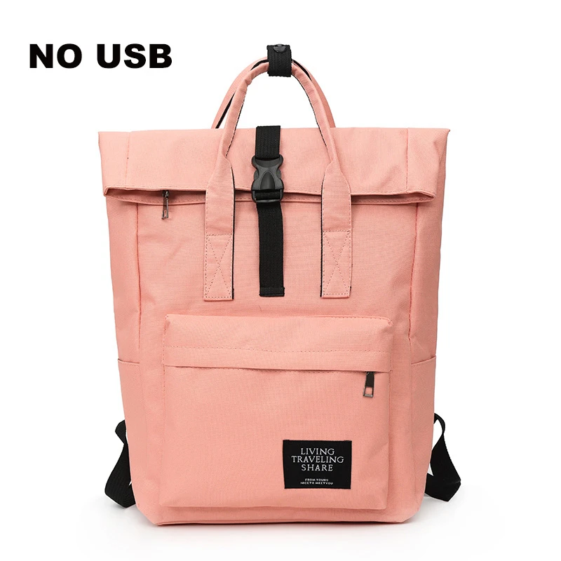 TTOU Fashion Backpack Women Leisure Back Pack Korean Ladies Knapsack Casual Travel Bags School Girls Classic Bagpack Laptop bag - Цвет: Pink without USB