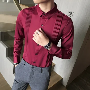 

Fashion 2019 Prom Tuxedo Shirt Autumn Winter Long Sleeve Men Shirt Dress Slim Fit Night Club Casual Shirts Mens Clothing 5XL-M