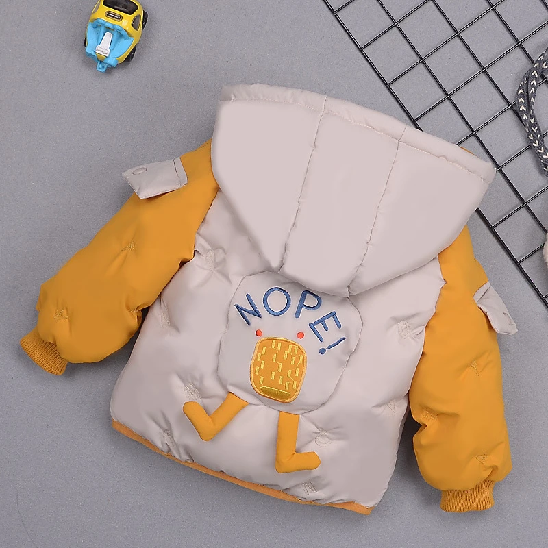 Зимняя куртка-парка для маленьких мальчиков; детское милое теплое пальто с хлопковой подкладкой и рисунком; детская одежда; верхняя одежда с капюшоном; пальто для маленьких мальчиков - Цвет: Yellow