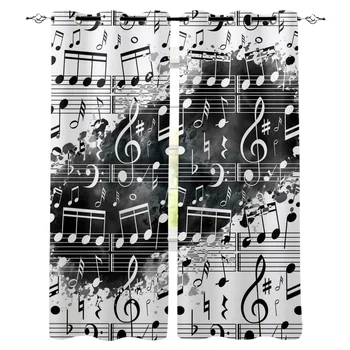 

Musical Note Music Black And White Watercolor Splatter Window Curtains Living Room Curtain Home Decor