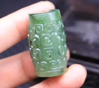 

Chinese Vintage Hetian Green Jade Linking Fortune Vein Bead Amulet Carving $$$