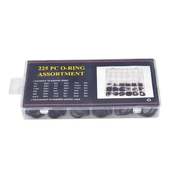 

225pcs Black Automotive Rubber O-Rings Gasket Seal Assortment Washers Universal Accs Part Tool Replaces w/ Box New