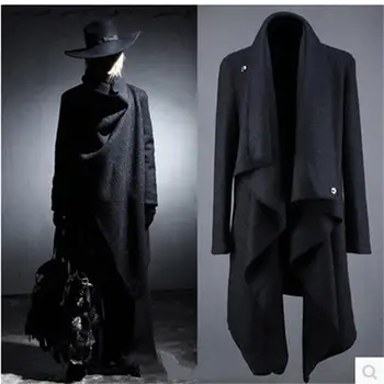 

Autumn and winter tide men's irregular medium-length wool coat men's version of the Korean fashion personality cloth trench coat
