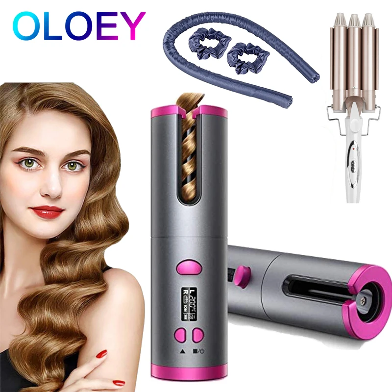 Wireless Automatic Hair Curler USB Rechargeable Curling iron LCD Display Ceramic Wave Curly Machine Heating Hair Curlers Rollers