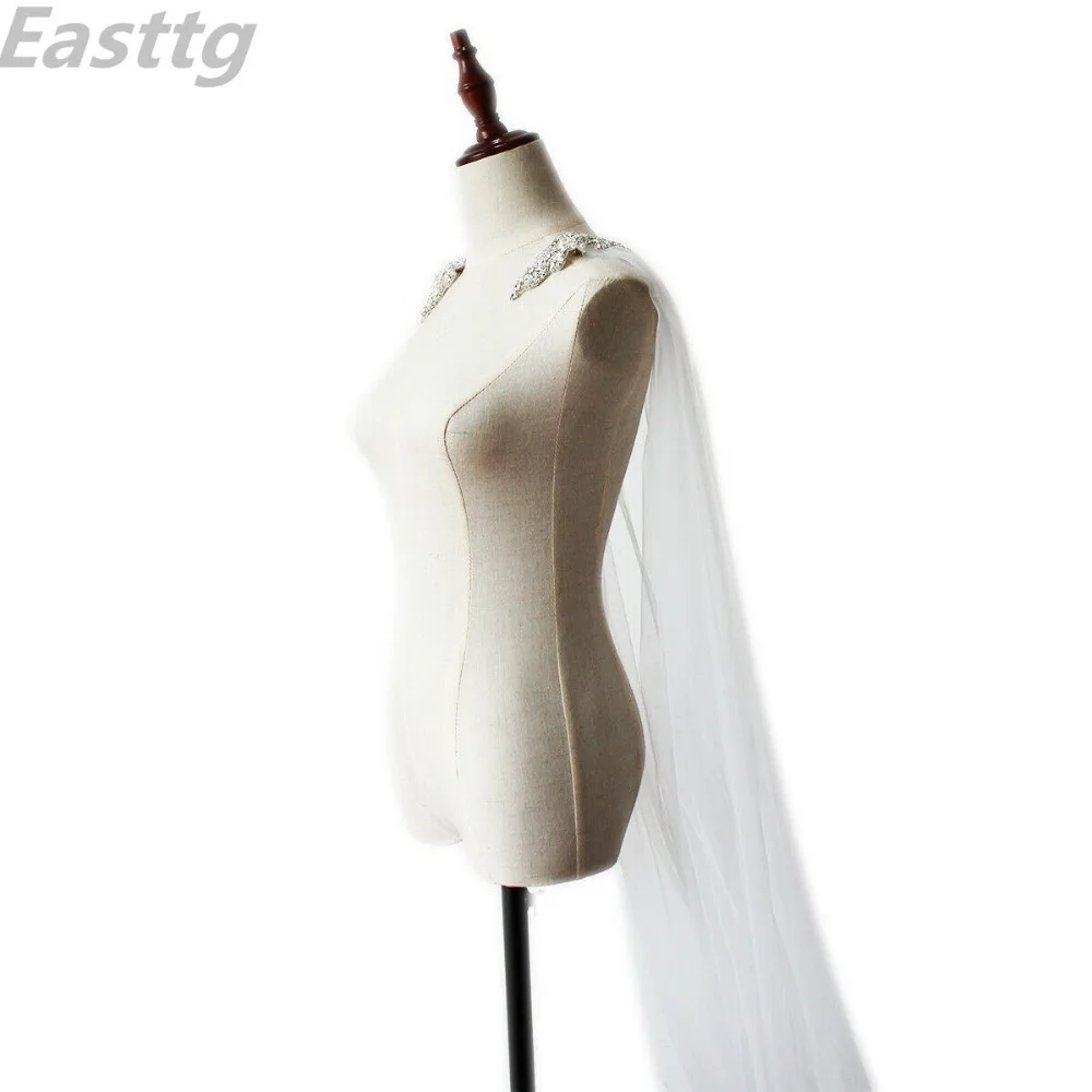 Bridal Veil 118"（300cm）width Diamond top Cape Bridal Shawl Cathedral Length Tulle Long Cape Cloak Shawl Wedding veil Accessories