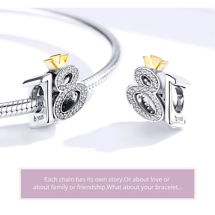 WOSTU 925 Sterling Silver 18-year-old Birthday Bead Charms Fit Original Bracelet Necklace Adult Ceremony Jewelry Gift BNC131