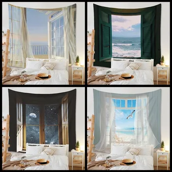 

Window sill landscape tapestry Bedroom home decoration fabric hanging paintings Large size background cloth Wall hanging