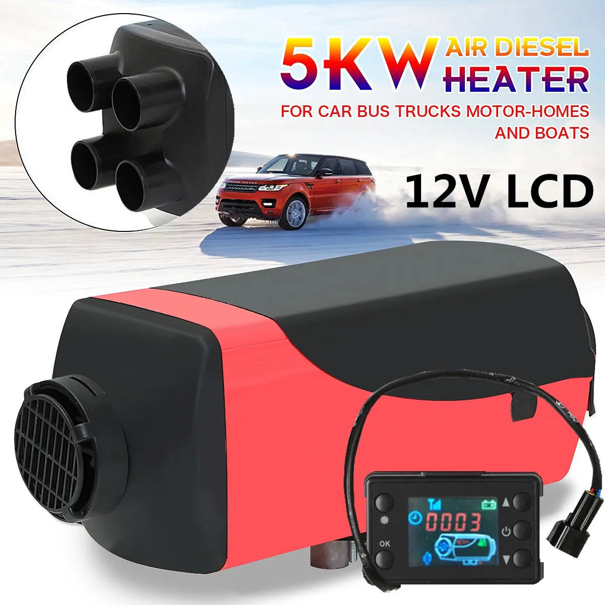 

Car Heaters Fan 5KW 12V/24V 4 Hole LCD Monitor Air Diesels Fuel Parking Heaters 5000W With Timer Remote Control for Truck Boat