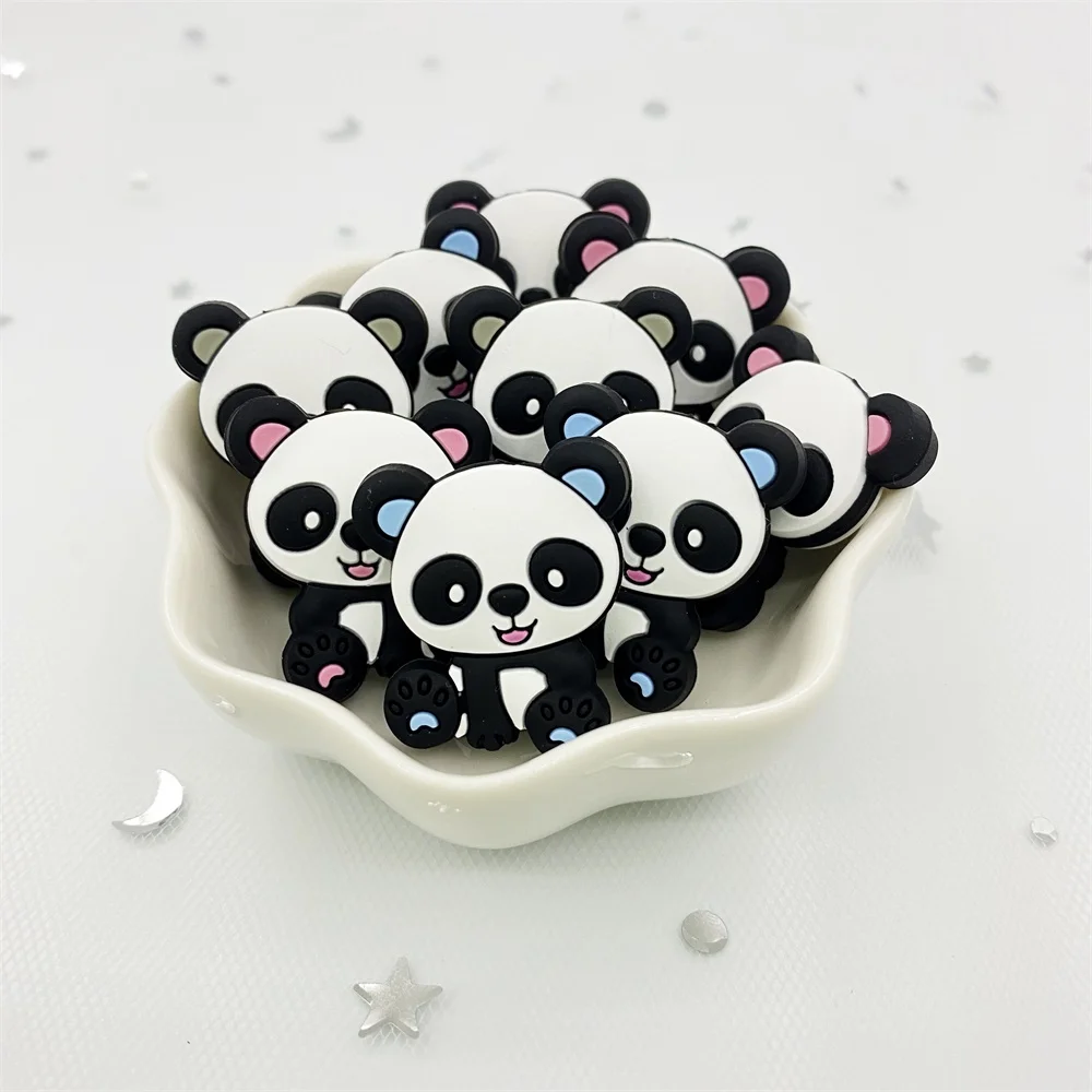 5pcs 팬더 실리콘 비즈 Teether  Teething 펜던트 BPA 무료 식품 학년 실리콘 Teethers 베이비 케어 Pacifier 체인 DIY