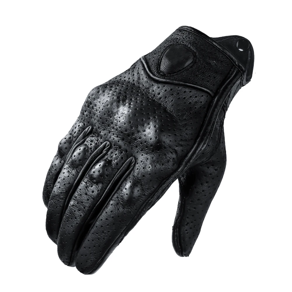 Retro Perforated Real Leather Motorcycle Gloves Moto Waterproof Winter Warm Gloves Motocross Motorcycle Protective Gears