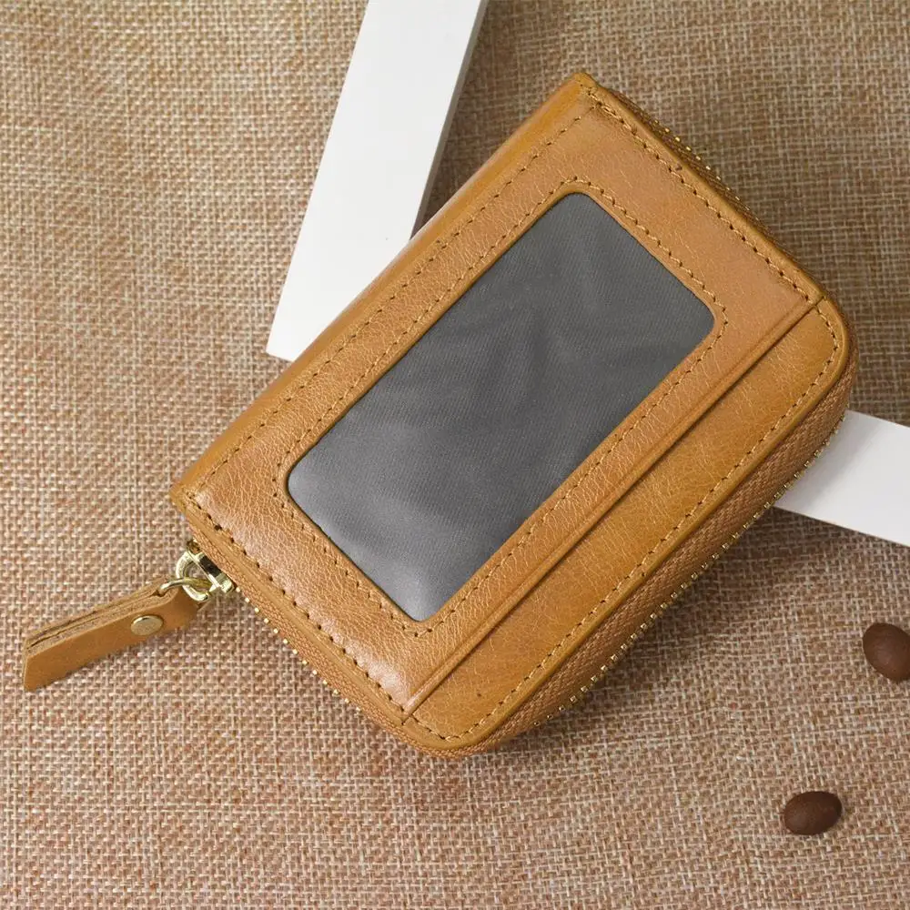 Держатели для карт и удостоверений личности RFID Блокировка унисекс масло воск верхний слой из натуральной кожи на молнии карты Карманный чехол Dompet Kartu Kredit