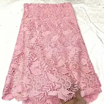 

STILL FLY hot selling african lace fabric water soluble guipure french lace with stoens nigerian cord lace fabric 5yards