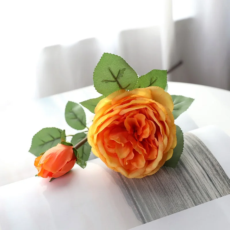 Xuanxiaotong 1 шт. 58 см Желтые Шелковые Розы Цветы Филиал Длинный Стебель Искусственные Цветы для Свадебного Украшения Осень Home Decor - Цвет: orange