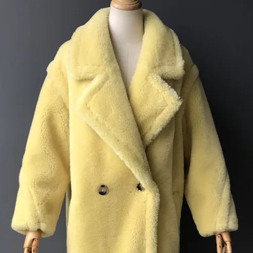 Yellow short Для женщин настоящая овечья шерсть пальто ежедневный пиджак осень-зима с длинным рукавом лацкан норка мех, женская верхняя одежда, джинсовая куртка шерсть Тедди куртка медвежонок - Цвет: Yellow short