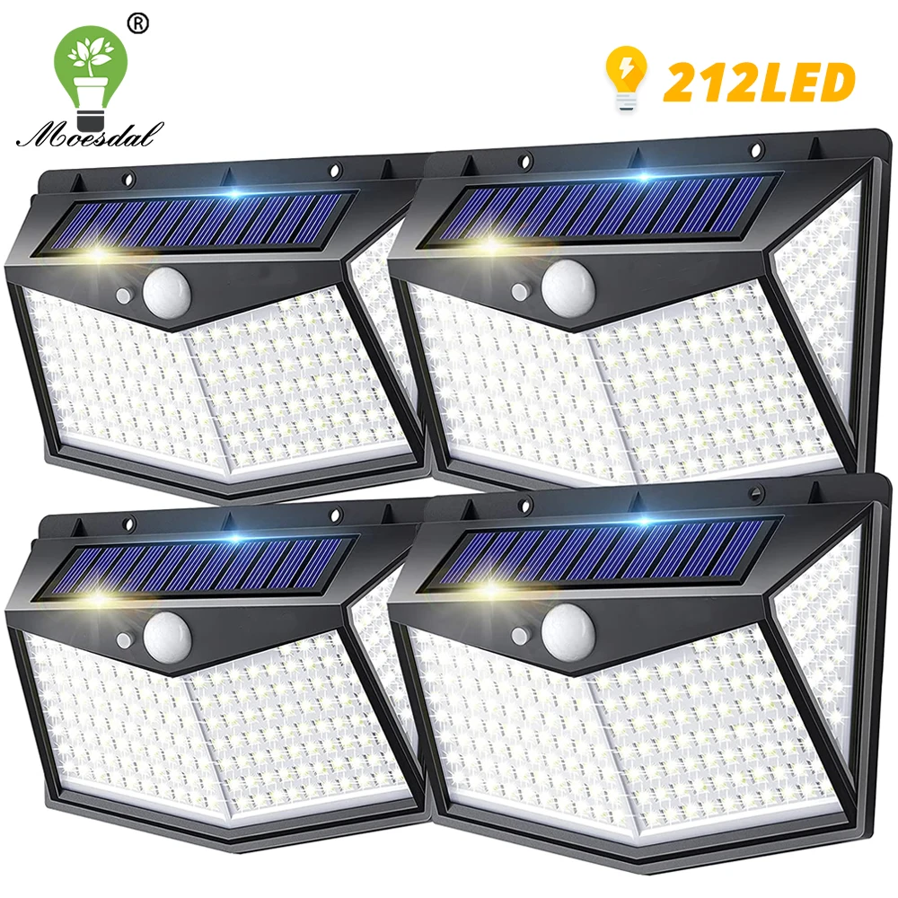 212 LED Solar Outdoor Wall Light 3 Modes Motion Sensor 270° Lighting Angle Fence Light Suitable for Courtyard Fence Garden Path led solar street light waterproof outdoor motion sensor wall light 3 modes with remote control for garden fence path front door