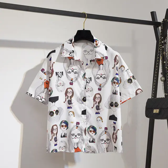 Big Size 40-200kg Fashion Cartoon Print Shirt Shorts Set for Women Summer Leisure Cozy Two-piece Clothing Sets Girl Short Sleeve Shirt1