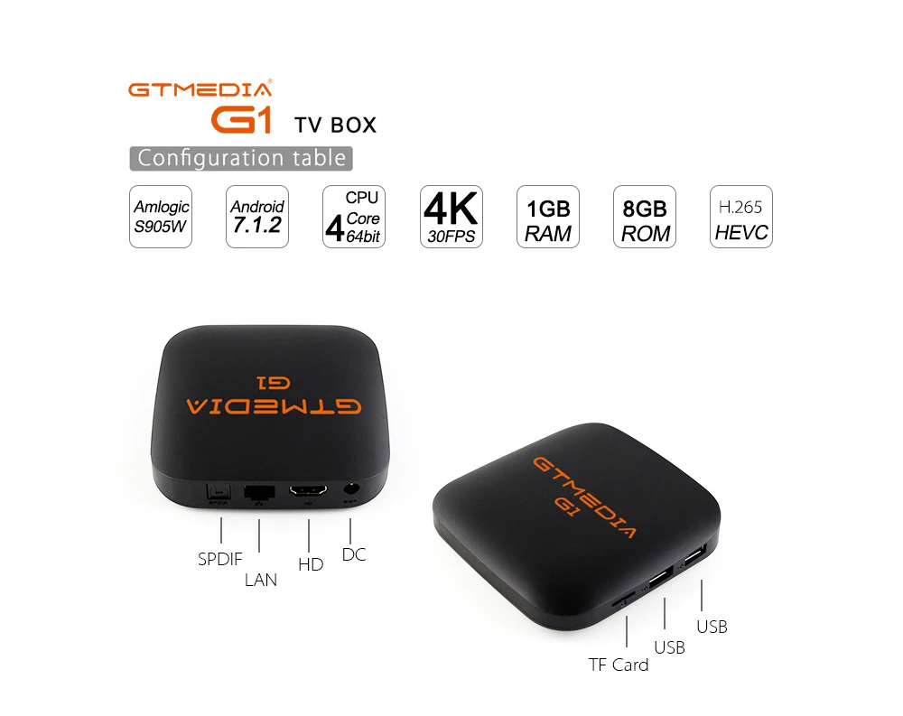 Медиаплеер GTmedia G1 tv Box 1 ГБ ОЗУ 8 Гб ПЗУ S905W Android 7,1 пульт дистанционного управления 4K 2K HD 2,4G встроенный Wifi телеприставка для ТВ