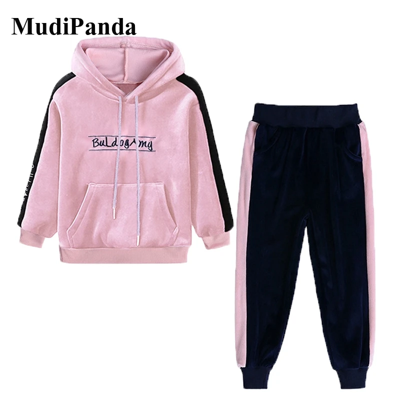 

MudiPanda Children Clothing 2020 Autumn Winter Toddler Girls Clothes Velvet Hooded Costume Outfit Suit Kids Tracksuit Sets