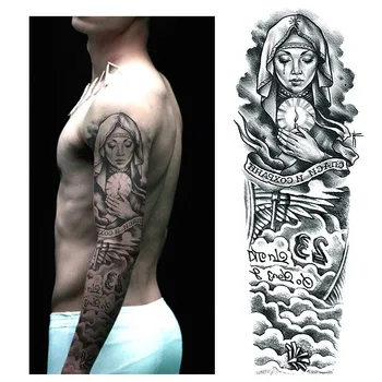 

Waterproof Temporary Tattoo Sticker sister letter fire full arm fake tatoo flash tatto large size tattoos for men women girl