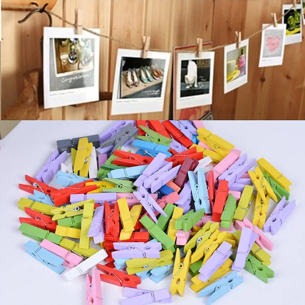 

50 PCS Natural Colorful Mini Colored Spring Wood Clips Clothes Photo Paper Peg Pin Clothespin Craft Clips Party Decoration