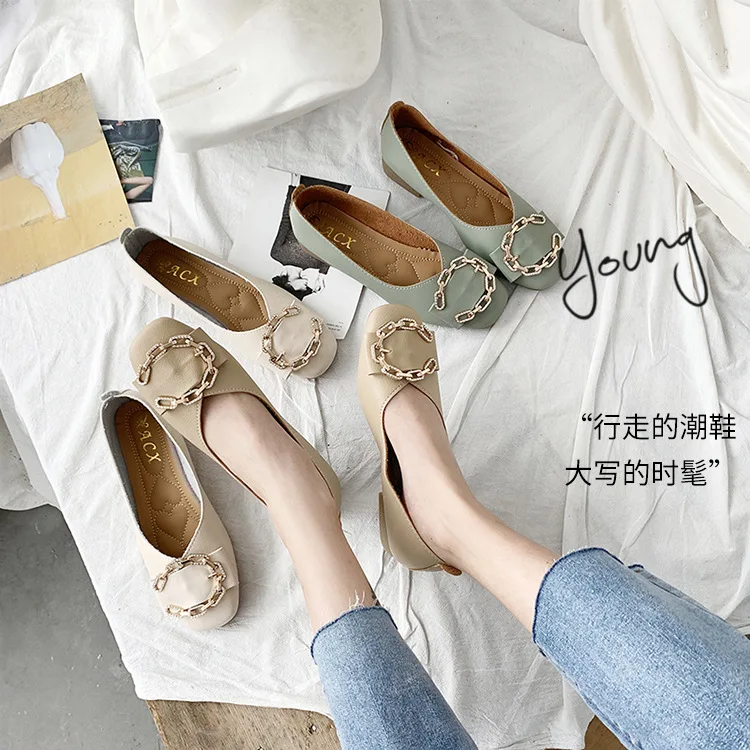 

Shoes Women's 2019 New Style Chunky-Heel Square Head Grandma Shoes round Buckle Soft Leather Comfortable Versatile OL Work Shoes