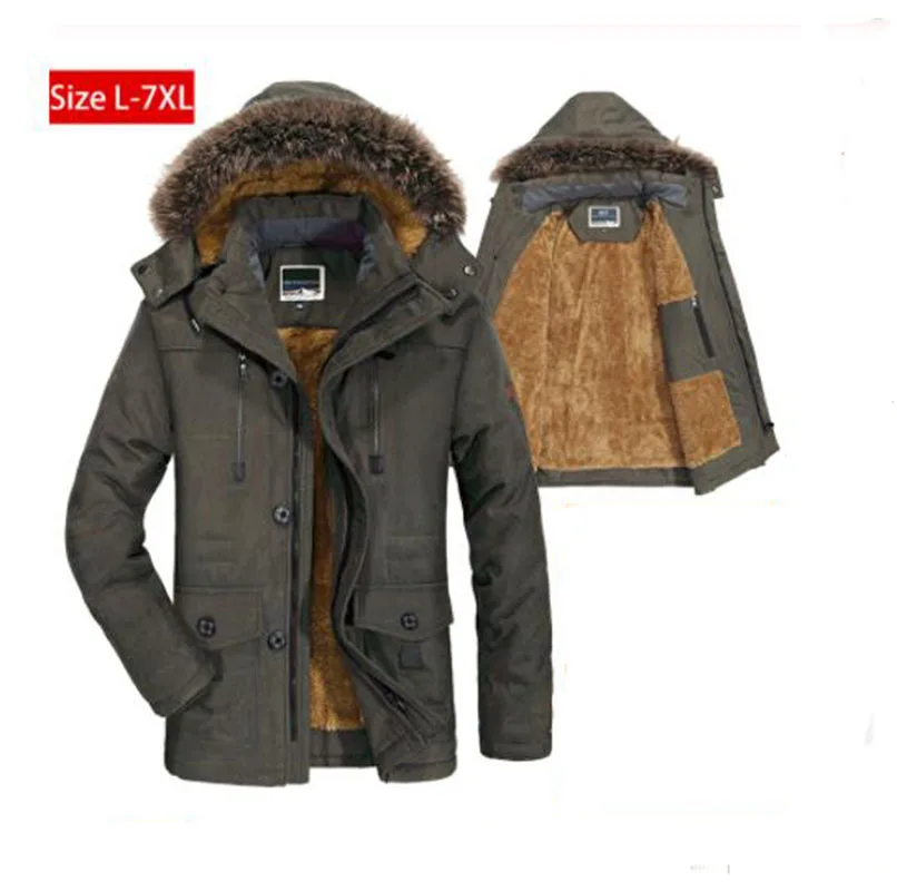 Mens Winter Jacket Thick Warm Cotton-Padded Parka Coat Male Mid-Long Jackets Hooded Fleece Coats Windbreaker Brand Clothing 6XL