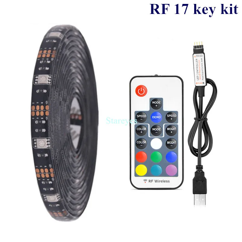 SMD 5050 RGB Светодиодные ленты DC 5 В USB светодио дный полосы света Гибкие IP20 IP65 Водонепроницаемый лента 1 м 2 м 3 м 4 м 5 м Добавить пульт дистанционного управления для ТВ фон - Испускаемый цвет: BlackPCB RF17 Key