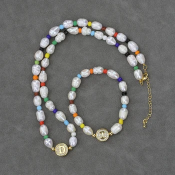 

Fashion Natural Freshwater Pearl Tray Lobster Clasps necklace/bracelet 26letter bead CZ/Alphabets for Girl/women Couple Jewelry