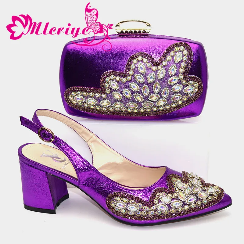 

Wedding Shoe and Bag Sets Italian African Women Shoes Bags Set Decorated with Rhinestone Shoe and Matching Bag for Nigeria Party
