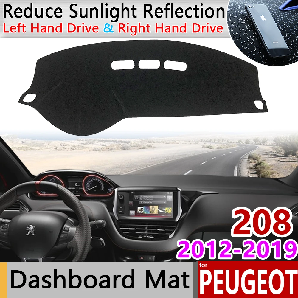 Для peugeot 208 2012 ~ 2019 Противоскользящий коврик на приборную панель солнцезащитный