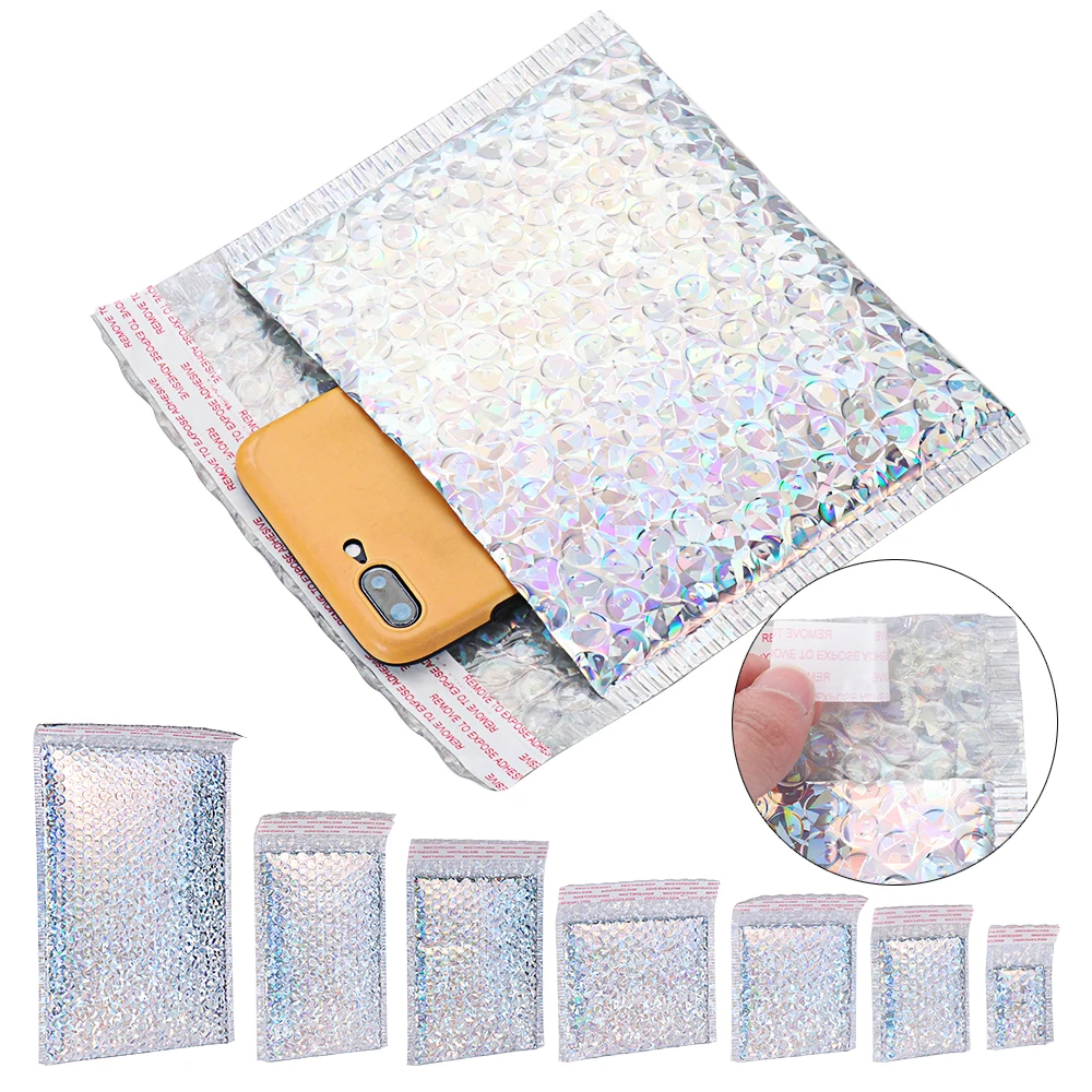 Bolsas de burbujas láser de 5 uds, bolsas de correo de aluminio plateado para envíos, bolsas de correo impermeables, bolsas de embalaje antivibración